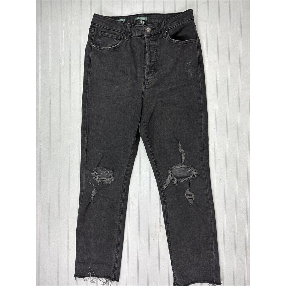 Wild Fable Size 6 Womens Jeans Black High Rise Slim Straight Button Fly Distress